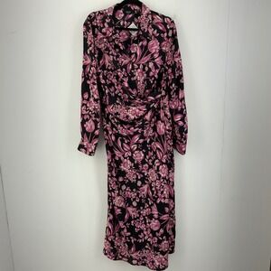 Ella Womens XL Faux Wrap Ruched Maxi Dress Floral Business Casual Money Modest